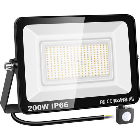 Lampe d'extérieur avec détecteur de mouvement 200W, 20000lm, projecteur LED Lampes d'extérieur 3000K lumière du jour blanc chaud IP66 étanches pour jardin, garage, cour, patio, porche (1/5)