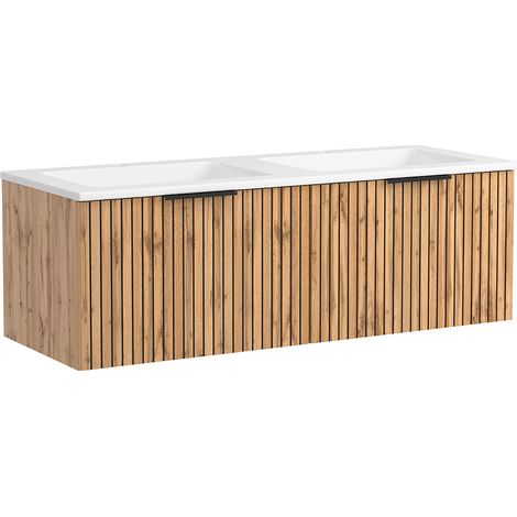 Doppelwaschtisch 120cm, Waschbecken matt weiß, Eiche, LIVINGSTON-03 (1/5)