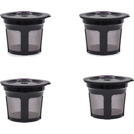 4er-Pack wiederverwendbare Kapselbecher, nachfüllbare Kaffeefilter, auslaufsichere Einzelbecher-Trichterbecher aus Edelstahlgewebe (1/5)