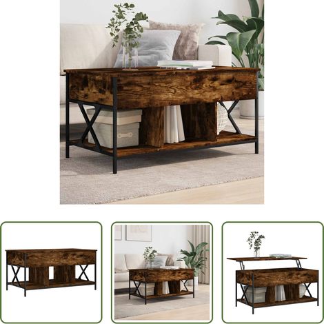 Wohnzimmer Tisch - Couchtisch Räuchereiche 100x55x50 cm Holzwerkstoff und Metall (1/5)