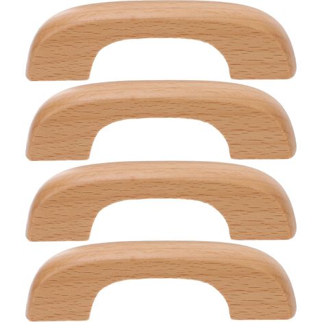 Poignée Bois pour Meuble en Hêtre, Lot de 4, Entraxe 64 Mm (1/5)