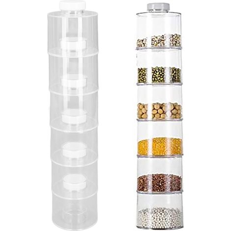 Ensemble de 6 pots à épices empilables transparents en forme de tour, boîte de rangement pour épices, présentoir à épices en forme de tour (1/5)