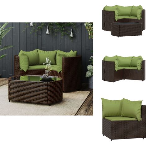 Salon de jardin 4 pcs avec coussins Marron Résine tressée - Salon De Jardin - Mobilier De Jardin - Set De Salon Extérieur - Table Basse - Chaise Lounge (1/5)