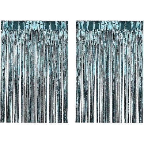 Rideaux à franges métallisées (2 pièces) - Décor de fond pour fêtes, anniversaires, carnavals-Light Blue (1/5)