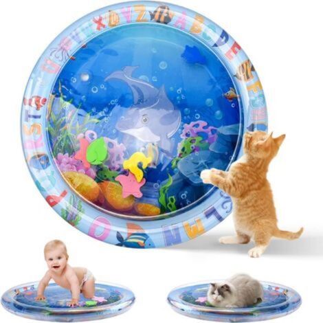 Tapis d'eau pour chat, tapis d'eau sensoriel épaissi de haute qualité, tapis d'eau gonflable pour chat, tapis de capteur d'eau, tapis d'eau interactif d'été pour chats, chiens et bébés (dauph (1/5)