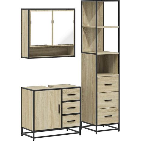 Maison Exclusive - 3-tlg. Badmöbel-Set Sonoma-Eiche Holzwerkstoff