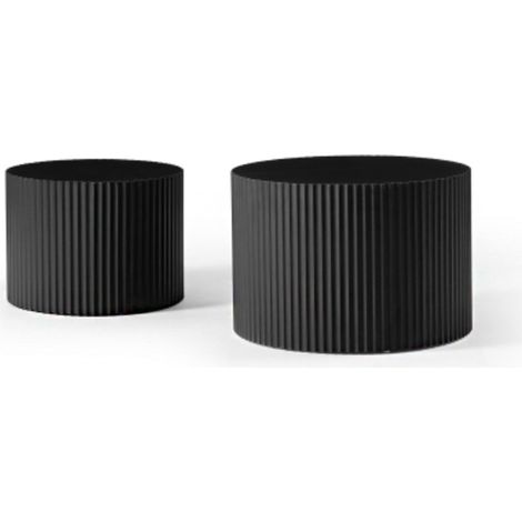 Ensemble de deux tables d'appoint gigognes noires mates modernes à bords ondulés, s'emboîtant parfaitement (60 x 40 cm + 48 x 35 cm). (1/5)