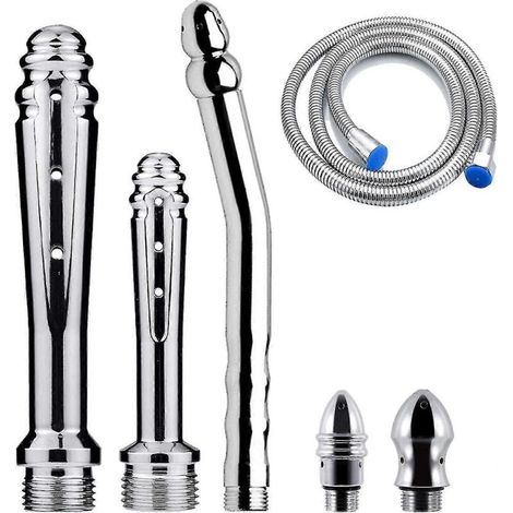Douche de lavement 3 pièces avec 3 pommes de douche, kit de douche pour hommes + tuyau de douche (argent)
