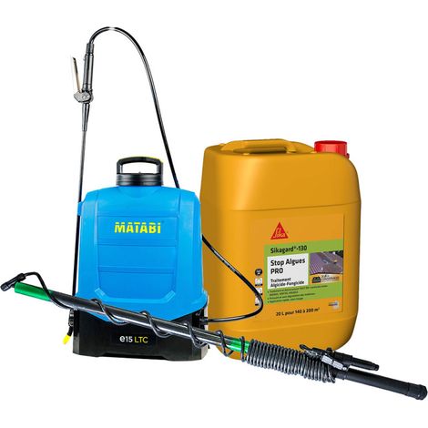 MATABI Pack Pulvérisateur électrique à batterie E15LTC 15L + Lance télescopique 5,4m + Stop Algues PRO Sikagard-130 20L SIKA (1/5)