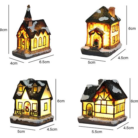 Maison lumineuse LED en résine de Noël, décoration village féerique, scène de Noël pour cadeaux (1/4)