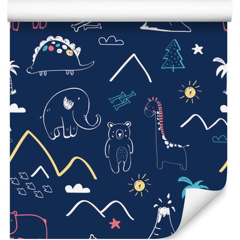 Papier peint « Animaux parmi les arbres et les nuages » pour salon et chambre 50x1000 cm (1/5)
