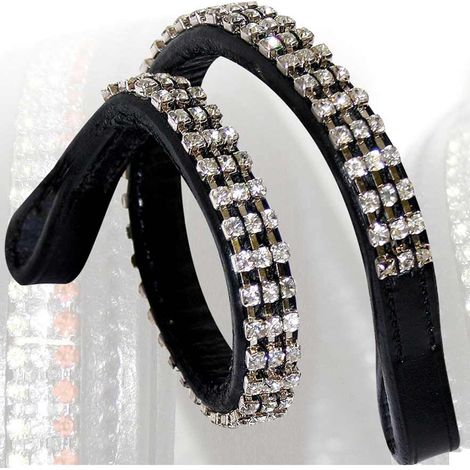 Full, Marrone: Frontalino Winner in cuoio 13 mm con tre file di strass