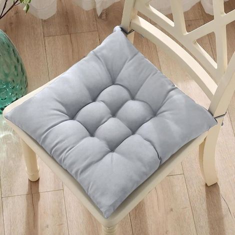 Lot de 2 coussins de chaise carrés en coton épais - 40 cm - Pour maison, jardin, salle à manger, terrasse, balcon, bureau, extérieur et méditation (gris clair, carré)
