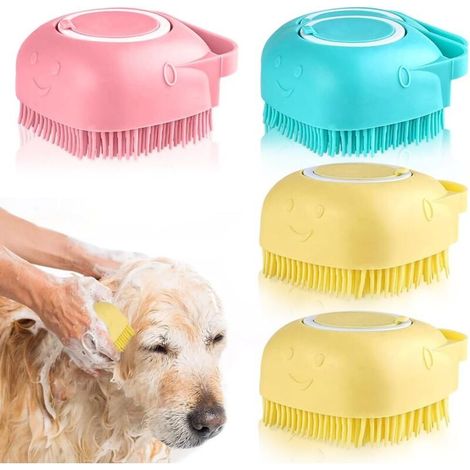 pièces Brosse de Bain pour Chien et chat, Brosse de massage pour animaux de compagnie avec Distributeur de Shampoing Brosse de Toilettage en Silicone pour baigner les animaux compagnie (1/5)