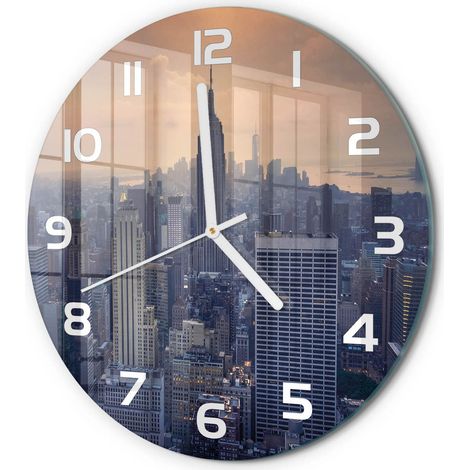 Horloge Murale Ronde Idée Cadeau Verre Trempé Silencieuse Design Moderne Manhattan, New York fi 30 cm (1/5)