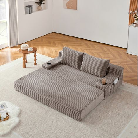 Sofá cama de 2 plazas 180x85x62 cm en tela marrón con almacenaje FloraGrace (1/5)