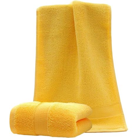 Serviettes de toilette 100% coton - Lot de 2 serviettes douces 34x75 cm, absorbantes pour salle de bain sport maison, jaune (1/5)