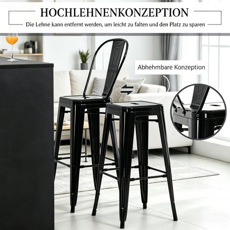 Tabouret empilable, chaise de salle à manger, tabouret de bar à dossier haut amovible, tabouret de comptoir élégant (uniquement avec 4 chaises de salle à manger) (1/4)