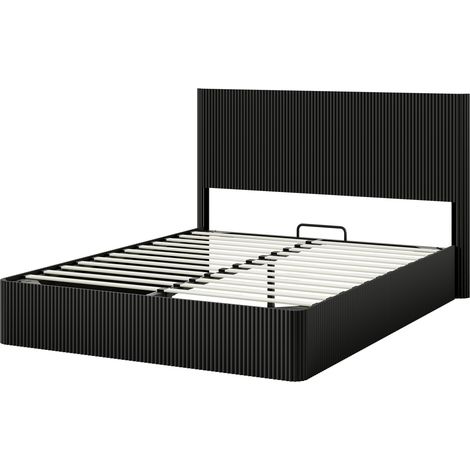 Letto contenitore nero 160 x 200 cm con sistema di sollevamento idraulico e testiera a scanalature (1/5)