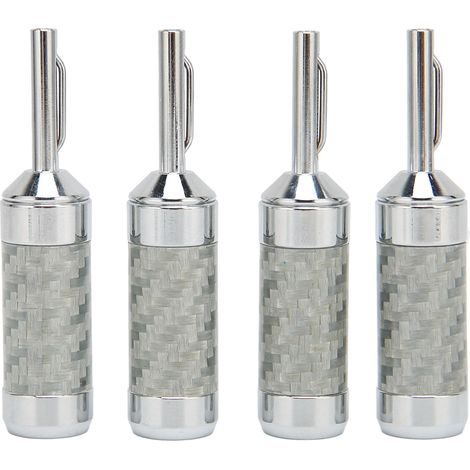 Banana Plug - 4 Pièces - Connexion Vis Sans Soudure - Pour Câbles Haut-Parleur 5 mm - Boîtier Fibre de Carbone - Finition Chrome (1/5)