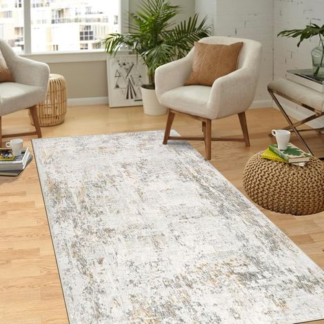 Beige Tapis Abstrait Salon 80x150cm antidérapant Poils Courts Laine synthétique Chambre à Coucher Tapis Lavable Minimaliste de lit Tapis pour Salon Chambre à Coucher Bureau Décoration