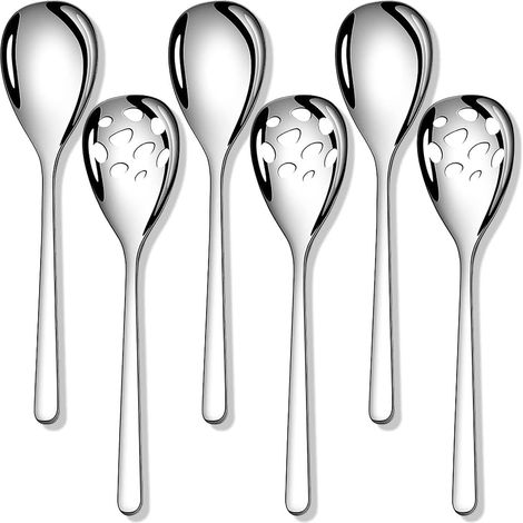 Lot de 6 cuillères de service fendues en acier inoxydable de 23,6 cm pour buffet, fête, banquet, cuisine
