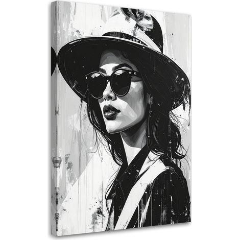 Toile Imprimée, Femme au chapeau noir dans le style boho,60x90 (1/4)