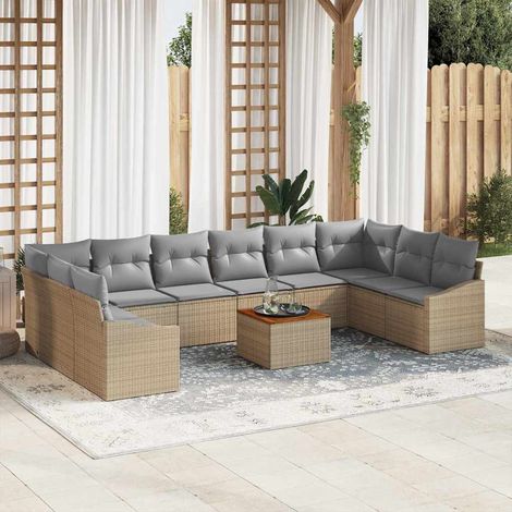 Gartensofa-set 11 pcs Beige und Hellgrau Poly-Rattan