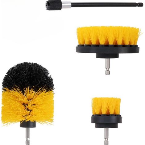 Set di spazzole per trapano - Include prolunga - Testine - Spazzola per levigatura - Giallo - per fughe, piastrelle di doccia e vasca, angoli, superfici di bagno e cucina - Spazzole per trapano (1/5)