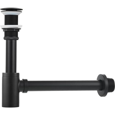 Sifón de acero inoxidable para fregadero con tapón - Sifón universal - Tapón de desagüe - Autodescargable (kit negro con rebosadero) (1/5)