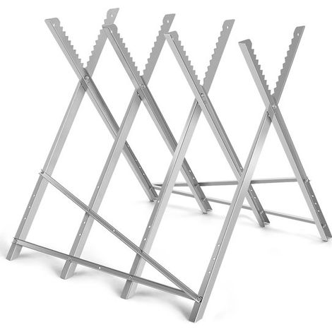 Chevalet de sciage en acier COSTWAY, établi robuste, capacité de charge de 100 kg, pliable, avec dents de scie crantées, chevalet de coupe en bois, établi portable (1/5)