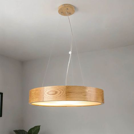 Lampe à suspendre Bois Chêne Verre 3-flmg Ø47cm Cuisine