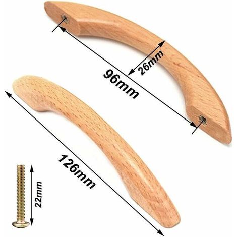 8-teiliges Set aus Holzmöbelgriffen, Schrankknöpfen, bogenförmigen Griffen, Küchenschrankgriffen und Schubladengriffen mit 16 Schrauben für Schranktüren und Schubladen (1/4)