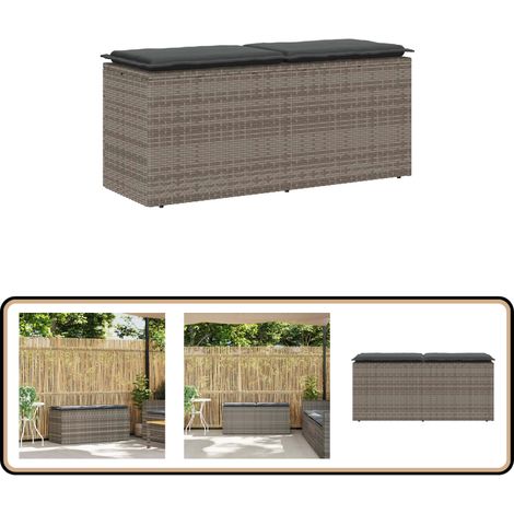 vidaXL Banc de jardin avec coussin gris 110x40x44 cm résine tressée (1/5)