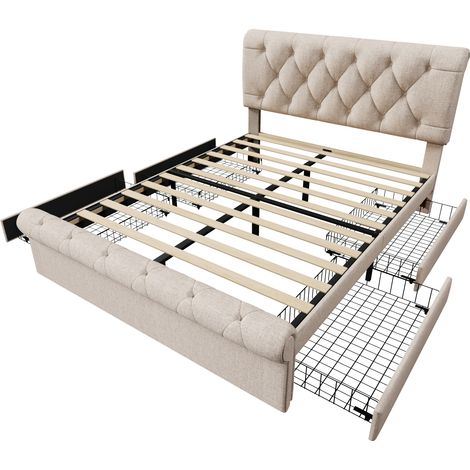 Cama con cajones 140x200 cm, cabecero ajustable, color natural (1/5)
