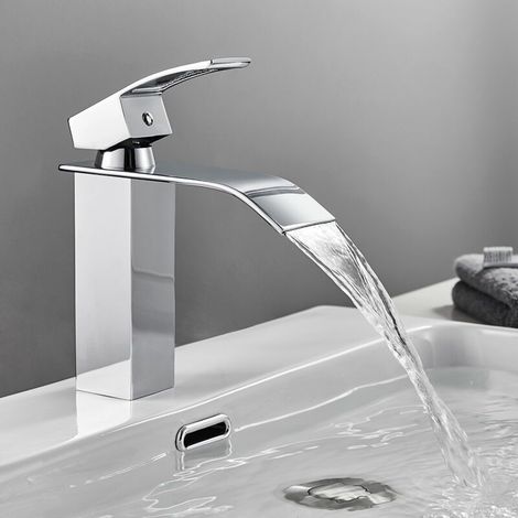 Cecipa Chromé Robinet de Salle de Bain Robinet Cascade Mono-trou Mitigeur sur Lavabo Robinetterie Lave-mains avec Levier Unique en Cuivre Mélangeur à l'Eau Chaude et Froide (1/5)
