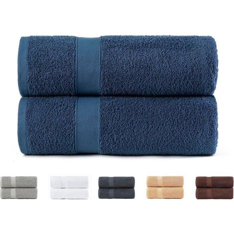 Ecleanfy - 2 serviettes de bain 70x140cm 100% coton. Absorption maximale, séchage rapide.  Bleu Marine. (1/5)