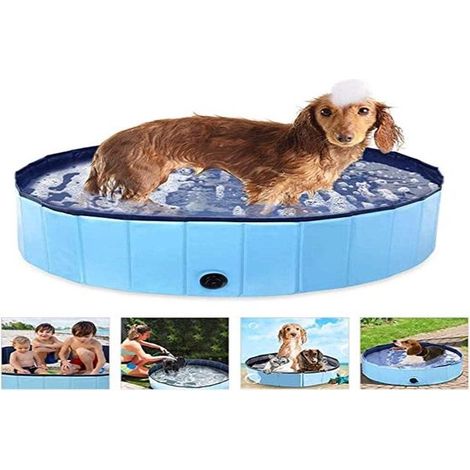 Bañera para perros, Piscina plegable para perros, Lavabo antideslizante de PVC para mascotas, Resistente desgaste, 80 × 20 cm, Bañera azul perros (1/2)