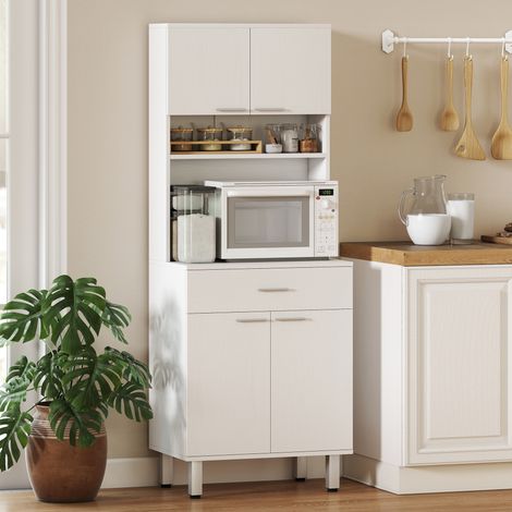 Buffet de cuisine haut. Buffet classique en bois blanc avec 2 placards et 1 étagère. Blanc. 60 x 40 x 160 cm