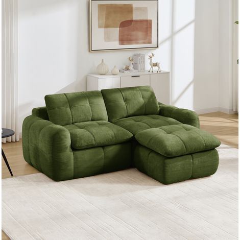 Modulares Ecksofa 194x160x68 cm aus grüner Chenille mit Ottoman – MEUBLIV (1/4)