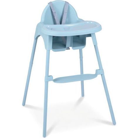 Chaise haute bébé bleue 4-en-1 avec plateau double amovible, harnais 5 points et repose-pieds pour repas et jeux à la maison (1/5)