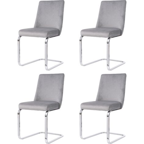 Silla de comedor de terciopelo gris 4 unidades con patas metálicas (1/5)