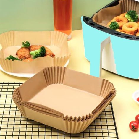 Papier sulfurisé pour friteuse à air, 100 feuilles carrées, jetables, compatibles micro-ondes, antiadhésives, sans javel (20 cm)