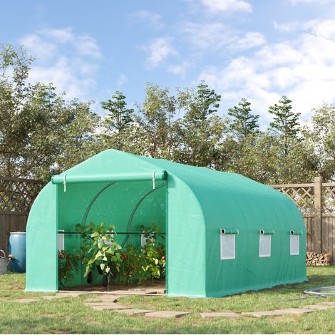 Serra da giardino 450x300x205 cm, con porte avvolgibili e finestre arrotolabili, polietilene verde (1/5)