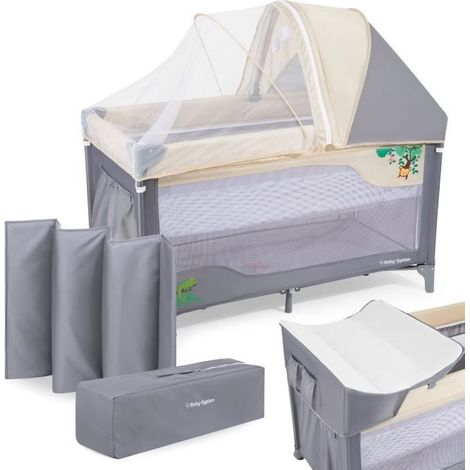 Lit parapluie pliable 2 en 1 parc bébé - Gris - 0-36 mois - 128 x 68 x 75 cm
