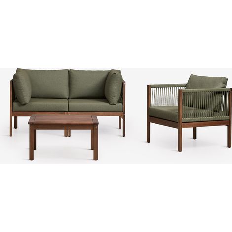 Conjunto de salón con sofá modular de 2 piezas con reposabrazos, sillón y mesa de centro en madera de acacia Branson SKLUM (1/5)