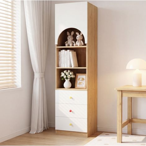 Biblioteca estrecha 50x50x200 cm en MDF blanco y efecto madera, 3 cajones – MEUBLIV (1/5)