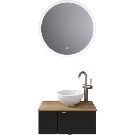 Badmöbel Set 2-teilig mit 60 cm Waschtisch, Türanschlag rechts in schwarz matt mit Eiche AMADORA-66 (1/5)