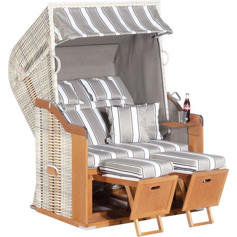 Gartenstrandkorb Rustikal 255 PLUS 2-Sit zer, Halbliegemodell Kunststoffgeflecht