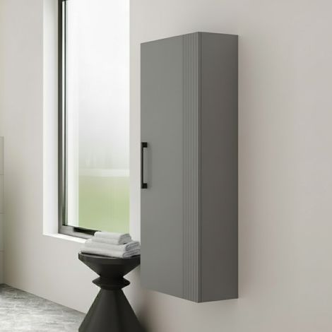 Nuie Deco Satin Grey 400mm Single Door Tall Wall Hung Storage Unit - FLT262 (1/5)